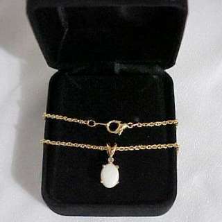 GOLD PLATED NECKLACE & OPAL PENDANT W/DIAMOND ACCENT  