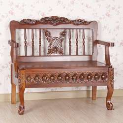 Carved Wood Bench with Under seat Storage  Overstock