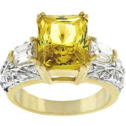   Bisset Goldtone Yellow Radiant cut CZ Cocktail Ring  Overstock