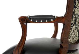   Restored French Louis XV Antique Leather Living Room Accent Arm Chairs