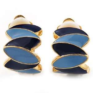   Shape Blue Enamel Clip On Earring In Gold Plated Metal: Jewelry