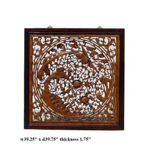  Chinese Boxwood Square Birds Flower Wall Panel As1062 