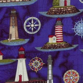   Fabric  RJR Dan Morris Anchors Aweigh Nautical Lighthouse Bl  