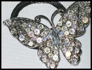 in 1 BUTTERFLY PONYTAIL HOLDER OR BROOCH CLEAR & AB CRYSTALS SHIPS 