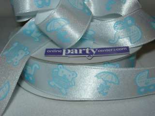 BABY SHOWER CRAFT SATIN RIBBON 25YD 7/8 WHITE/BLUE PARTY SUPPLIES 