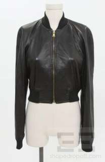 Dolce & Gabbana Black Leather & Knit Trim Cropped Bomber Jacket Size 