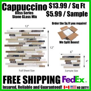 Bliss Series Cappuccino Stone Glass Mix Glass Mosaic Tiles 