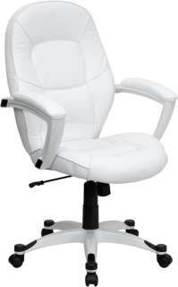 WHITE LEATHER EXECUTIVE COMPUTER OFFICE DESK CHAIR  