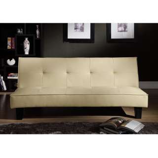 Bento Beige Faux Leather Mini Futon Sofa Bed  Overstock