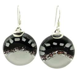   Silver White to Black Fused Glass Earrings (Chile)  
