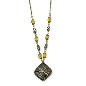 1928® Brass Tone Crystal Filigree Pendant 18in Necklace  