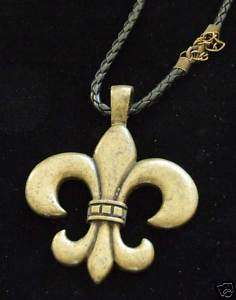 Brass Fleur de Lis New Orleans Leather Saints Necklace  