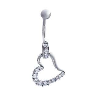 Lovers Collection Decadent Cubic Zirconia Heart 14K White Gold Belly 