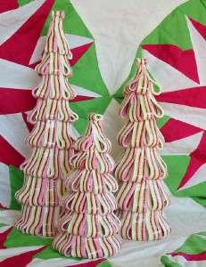 Vintage Style Faux Ribbon Candy Christmas Trees Set of 3  