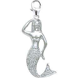 14k White Gold Diamond Mermaid Charm  