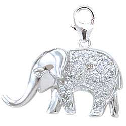 14k White Gold 1/10ct TDW Diamond Elephant Charm  Overstock