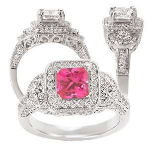  18K Princess Cut Pink CZ Color #150 Engagement Ring with 