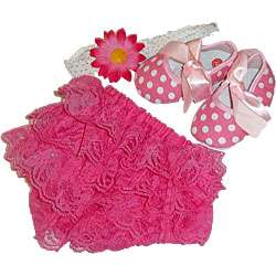   Hot Pink Lace Petti Bloomers and Crib Shoes Set  