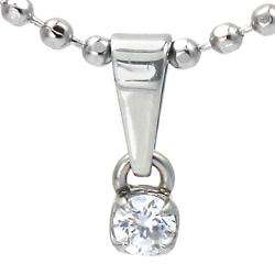 Stainless Steel Cubic Zirconia Solitaire Necklace  