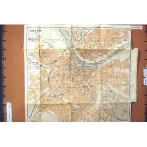 Map 1928 Street Plan Town Dresden Germany River Elbe 