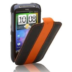   HTC Desire S Ultra Slim Leather case Flip Type Black / Orange