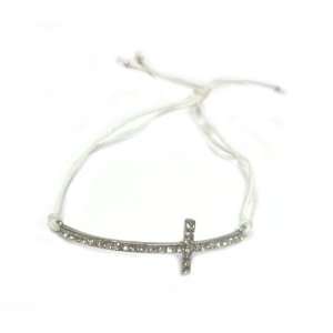  White String Cross Bracelet with Rhinestone Studs 