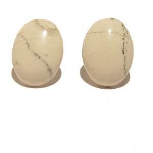   Earrings 06 Stud Oval White Gray Cabochon Stone Crystal 18mm Jewelry