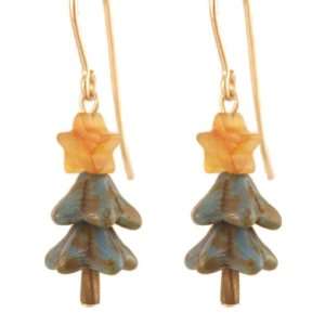   14k Gold Natural Blue Spruce Little Christmas Tree Earrings Jewelry