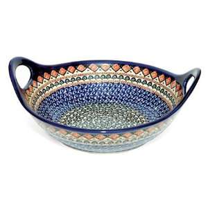  Polish Pottery Blue Horizon Deep Bowl with Handles 