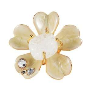  Womens White CZ Clear Crystal Flower Gold Tone Ring 