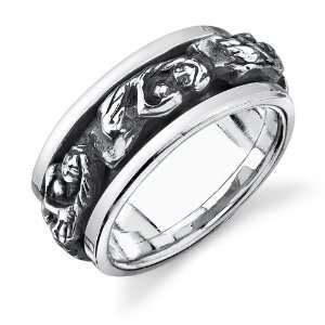 Sterling Silver Rhodium Finish Mother and Child Spinner Prayer Thumb 