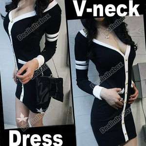 Mini Sexy Women V Neck Long Sleeve Party Clubwear Cocktail Slim Dress 