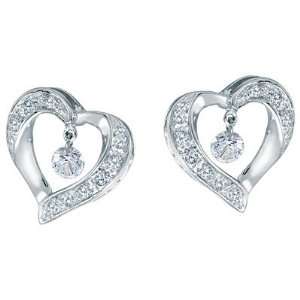  14kt White Gold Swinging Diamond Heart Earrings 0.24ct TW 