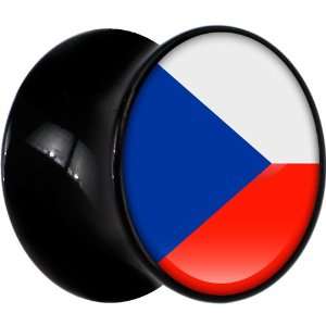    14mm Black Acrylic Czech Republic Flag Saddle Plug: Jewelry