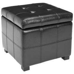 Broadway Black Leather Tufted Storage Ottoman  Overstock