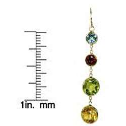 14k Yellow Gold Multi colored Gemstone Dangle Earrings  