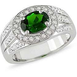 Sterling Silver Chrome Diopside and White Topaz Ring  