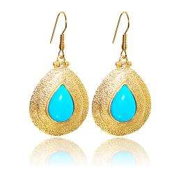 Adee Waiss 18k Gold Overlay Magnesite Turquiose Teardrop Earrings 