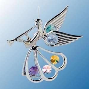 Chrome Angel with Trumpet Ornament   Multicolored Swarovski Crystal