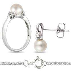   Pearl and 1/3ct TDW Diamond Jewelry Set (8 8.5 mm)  Overstock
