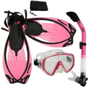  Mask Dry Snorkel Fins Gear Bag Set, Pink, ML/XL
