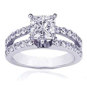  1.40 Ct Princess Ideal Cut Diamond Split Band Engagement 