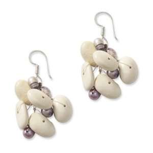  Sterling Silver Lima Bean & Grey Pearl Spongie Earrings 