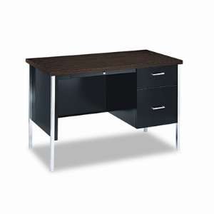  34000 Series Single Right Pedestal Metal Desk, Med Oak 