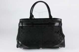   Black Signature Jacquard Tote Shoulder Bag Purse Leather Hang Tag 8K07