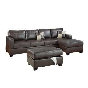 Bobkona Wilder 3 Piece Bonded Leather Reversible Sectional Sofa with 