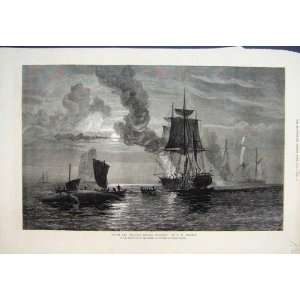   South Sea Whalers Boiling Blubber 1876 Antique Print