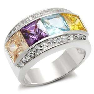   Squares MultiColor Cubic Zirconia Sterling Silver Ring AM Jewelry
