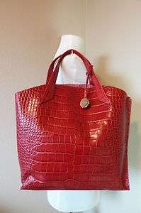 FURLA Cherry Red Croco Embossed Jucca Stitch Leather Tote Bag $298 