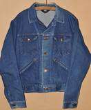 vtg Wrangler no fault denim cowboy jean jacket,indigo blue distressed 